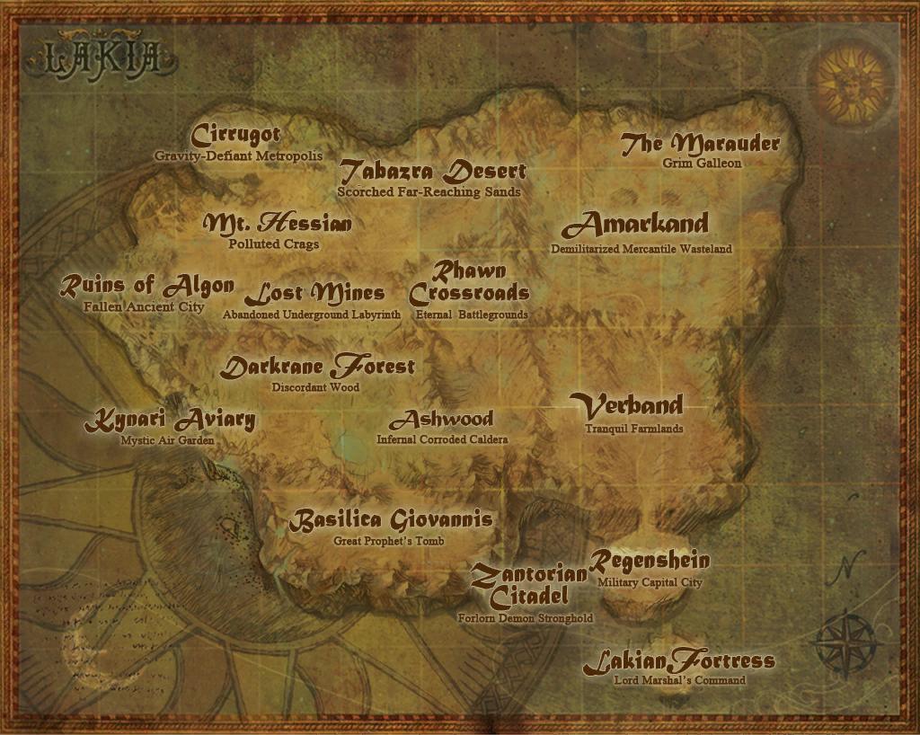 Hand-painted map of the continent of Lakia